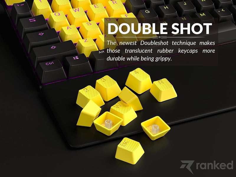 Ranked Rubber Keycap Set | Double Shot Translucent | OEM Profile for Mechanical Gaming Keyboard (Neon Yellow, 23 Keys) - Image 4